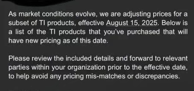 TI德州儀器漲價(jià)30% TI德州儀器漲價(jià)30%